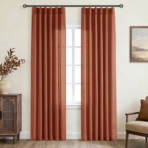 lot 19674 image: Terracotta Pinch Pleated 84 inch Long Linen Curtains 2 Panels Set for Living Room Track System Curtains Neutral Modern Elegant Light Filtering Semi Sheer Linen Blend Pinch Pleat Drapes 84 Length