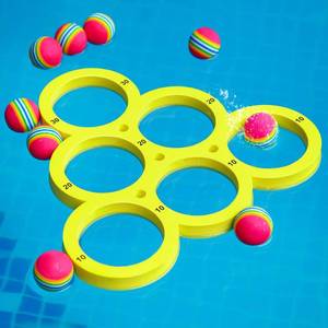 lot 19678 image: Hiboom Pool Game with Score, Combo Foam Pool Floats with 10 Colorful Tossing Balls, Toss Game Swimming Party Toys Accessories for Family Par, Dive Rings(Triangle,Yellow)