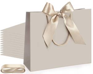 lot 20242 image: Silkfly 12 Pcs Gift Bags with Handles 12x10x4 Wedding Gift Bags with Bow Ribbon for Bridesmaid Baby Shower Women Groomsmen Welcome Thank You Birthday Housewarming Hawaiian Party (Champagne)