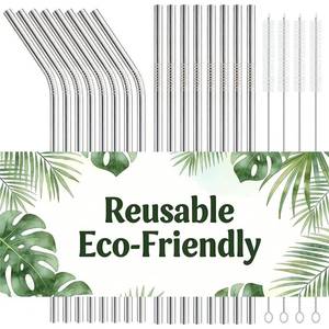 lot 20258 image: 16-Pack Stainless Steel Straw,Reusable Straws �� 8 Straight & 8 Bent (8.5 Inch) Metal Drinking Straws with 4 Cleaning Brushes,Replacement Straws,Dishwasher Safe,Ideal for Home,Travel