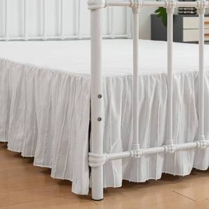 lot 20261 image: Boho Tufted Bed Skirt Twin Size- 14 Inch Drop Dust Ruffle Bed Skirts with Platform, Twin Size Bed Skirt Ruffled with Split Corners, White, 14 Twin, Striped