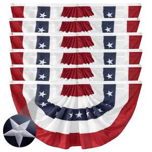 lot 20262 image: LinaGarten 6Pack Pleated Fan Flag, 2x4 Feet Bunting Decoration Flags Embroidered Patriotic Stars & Sewn Stripes Canvas Header Brass Grommets