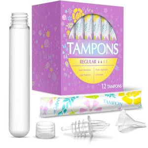 lot 20281 image: GoPong Tampon Flasks 12 Pack (18 oz Total) - Hidden Alcohol Travel Flasks for Women - Secret Liquor Containers for Nightclubs, Festivals, Cruises, and Sports Events �� Includes Funnel & Spout