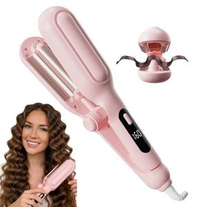 lot 20287 image: 1&1.25 Inch Hair Crimper for Women - Curling Iron Waver Hair Tool to Adjustable Groove - Rizadora para Cabello - Anti-Scald Tech Hair Waver - Ionic Ceramic Coating for Long-Lasting,Fast Heating,Pink
