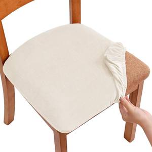lot 20310 image: Smiry Velvet Seat Covers for Dining Room Chair Set of 6, Stretch Fit Removable Washable Chair Seat Cushion Protector Slipcovers with Ties, Ivory