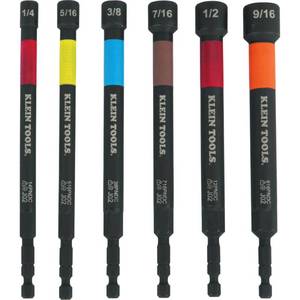 lot 20311 image: Klein Tools 32930 SAE Magnetic Impact Nut Setter Set, 6-Piece Color Coded Power Nut Driver with Extended Reach, 6 SAE Sizes