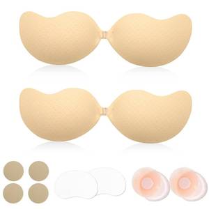 lot 20330 image: Velumis Hushvibe 2 Pairs Mango Sticky Bras, Push Up Adhesive & Backless Strapless Bra for Dresses, Wedding Gowns, Low-Cut Tops (B)