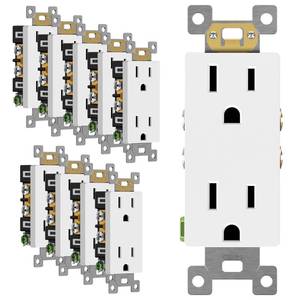 lot 20333 image: ENERLITES White Decorator Receptacle, Standard Electrical Wall Outlet, 15A 125V, Self-Grounding, 2-Pole, 3-Wire, 5-15R, UL Listed, 61502-W, 10 Pack, Non Tamper Resistant
