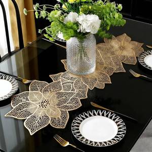 lot 20337 image: FAVE Gold Table Runner 36 Inches Flower Shaped Dining Table Runner Waterproof Washable for Wedding Banquets Birthday Party Restaurant Decor and Daily Ues(Gold Flower Shaped)