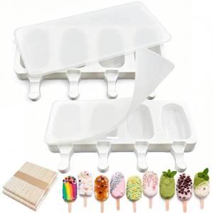 lot 20340 image: 2 Pack Silicone Popsicle Molds��Oval 4 Cavities Homemade Ice Pop Molds with 100 Wooden Sticks for Ice Cream, Cakesicles, Cake Pop