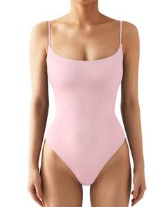 lot 20361 image: SUUKSESS Women Sexy Square Neck Thong Bodysuit Backless Sleeveless Basic Cami Body Suit Top (Baby powder, M)