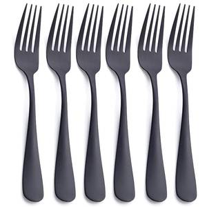 lot 20377 image: Matte Black Dinner Fork, GoGeiLi Stainless Steel Satin Finish 8.0-inch Silverware Flatware Fork Set, Service for 6, Dishwasher Safe