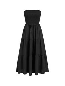 lot 20383 image: CIDER Womens Strapless Dress with Pockets Tube Striped Long Midi Dresses A Line Beach Vacation Casual Summer Outfits Carbon, XL