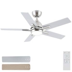 lot 1223 image: A 42 Inch Downrod Brushed Nickel Ceiling Fan with Light & Remote, ETL Listed