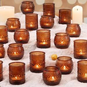 lot 1226 image: 32 Pcs Amber Votive Candle Holders- Vintage Candle Holder for RusticBoho Wedding Table centerpieces, Bridal Shower, Baby Shower Decoration