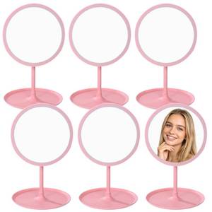 lot 1229 image: DORMIYA 6 Pcs Pink Makeup Mirrors Set, 6.9 Inch Round Glass, Lightweight Portable Plastic Vanity Mirror for Desktop, Perfect for Spa Parties & Birthday Favors