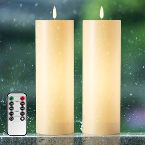 lot 1230 image: 4 x 12 Large Flameless Candles with Remote Timer, Waterproof Outdoor Battery Operated, LED Electric Flickering Pillar Candle for Wedding, Anniversary, Birthday Party and Patio Lanterns Decor, 2 Pack
