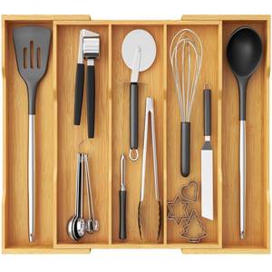 lot 1241 image: Lifewit Utensil Organizer for Kitchen Drawer, Expandable Cooking Utensil Tray, Cutlery Silverware Flatware Holder, Wood Adjustable Spatula Tools Storage Divider, 12.6-22.8x14 32-58x35.6cm, Natural