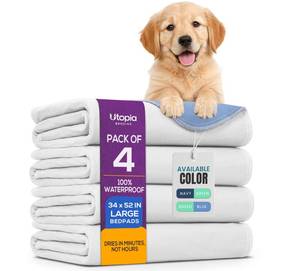 lot 1264 image: Utopia Bedding Washable Pee Pads for Dogs 34 x 52 (Pack of 4), Waterproof Incontinence Bed Pads for Adults, Elderly and Kids, Heavy Absorbency Pet Training Pads for Sofa and Couch (White, Blue)