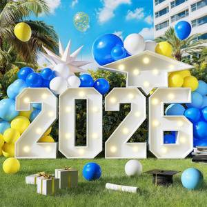 lot 1265 image: 2026 Light Up Numbers Marquee 3FT for Graduation Decorations with Graduation Cap, White Big Mosaic Number with Lights 2026 Cardboard Pre-Cut Frame for Class of 2026 High School College Grad Party