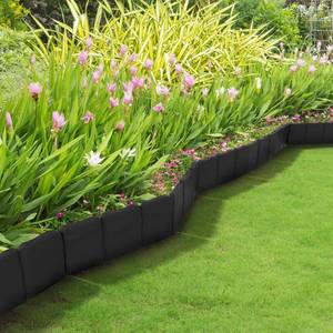 lot 1274 image: Plastic Garden Edging Stone-Look Border- Decorative Flower Bed Fence for Landscaping, 10 Pieces of Black Interlocking Lawn Stakes (8��)