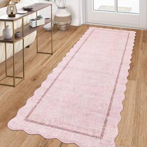 lot 1276 image: GarveeHome Scalloped Washable Runner Rug 2x6 Runner Non Slip Kitchen Rug Modern Pink Rug Entryway Rug Farmhouse Soft Bathroom Rugs Stain Resistant Carpet for Hallway Laundry Bedroom 2x6 Pink