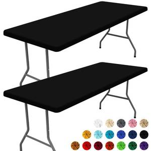 lot 2315 image: Moosfor Spandex 8 Foot Rectangle Table Cloth 2 Pack, Elastic Fitted Tablecloths for Picnic, Stretch Washable Patio Table Cover for Outdoor, Camping, Banquet and Parties (Black, 30x96)