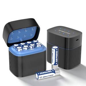 lot 2320 image: Maxfree Rechargeable AA Batteries Lithium with Charger, 8-Pack 1.5V 3600mWh Long Lasting Double A Batteries with LED Display, Cycle Times Up to 2500 �� Fast Charging for Blink Outdoor Cameras & Toys