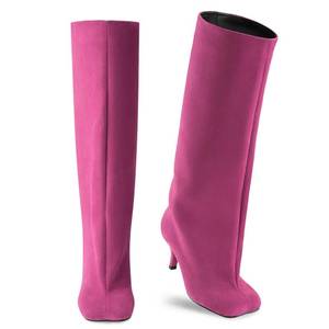 lot 2351 image: Oh Mispares Womens Hot Pink Suede Knee High Boots - Square Toe Wide Calf Stiletto Low Heels - Fashionable Kitten Heel Pull-On Tall Winter Boots for Ladies US7.5