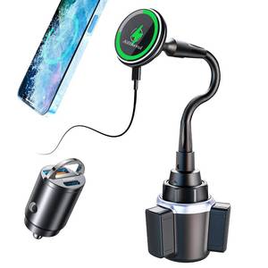 lot 2392 image: AiHiwvol for Qi2 15W Magsafe Car Cup Holder Charger Heat Restriction, Magnetic Cup Holder Phone Mount Wireless Charger, Fast Charging for iPhone 17 to12 Serieswith 30W PD3.0&QC4.0 Car Adapter