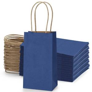 lot 2393 image: BagDream 50 Pack 3.5x2.4x6.7 Inches Small Kraft Paper Gift Bags with Handles Bulk Mini Party Favor Bags Candy Bags Recyclable Tiny Navy Blue Paper Bag for Samples
