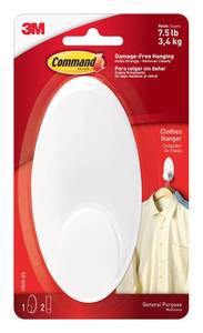 lot 2412 image: Command Clothes Hanger, Holds up to 7.5 lb, Sized for 3 Plastic Hangers or 7 Metal Hangers, 1 Wall Hook and 2 Strips, Extra Storage for Laundry Room, Bedroom and Closet