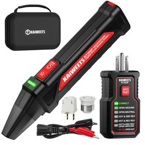 lot 2438 image: KAIWEETS Circuit Breaker Finder Tool Kit, GFCI Outlet Tester with Dual-Sided LED Indicators, Electrical Circuit Tracer Tool with Flashlight, Includes Carrying Case and Adapters- KT302P