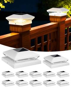 lot 3685 image: T-SUN Solar Post Cap Lights Outdoor 12 Pack, 2 Modes LED Fence Post Solar Lights Fit for 4x4 5x5 6x6 VinylWooden Posts, Waterproof Deck Post Lights Solar Powered for Garden Patio Gate Porch