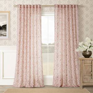 lot 3689 image: Dusty Pink Spring Floral Curtains 108 Inches Long 2 Panels Set for Living Room Linen Blush Pattern Print Drapes Girls Bedroom Back Tab Pink Flower Semi Sheer Window Curtains Nursery Cute Farmhouse