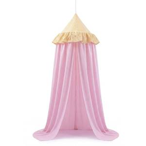 lot 3693 image: Breling Gingham Bed Canopy with Ruffles, Cotton Crib Canopy Pink Stripes Toddler Beds Decorative Hanging Tent Frills Curtain for Toddler Baby Cribs Nursery Reading Nook Decor