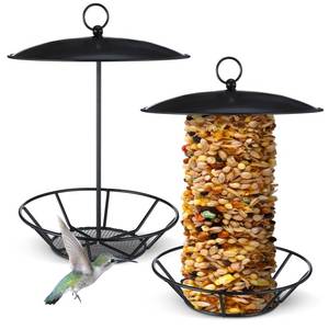 lot 3696 image: Ziliny 2 Pcs Cylinder Bird Feeder Outdoor Seed Cake Feeder Metal Suet Cake Holder Backyard Wild Birdfeeding Bird Feeders for Outdoors Garden(Black)