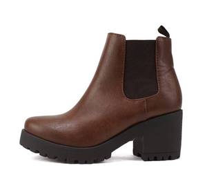 lot 3700 image: Soda Top Shoes Jaber Ankle Boot W Lug Sole Elastic Gore and Chunky Heel (Brown Pu, 7.5)