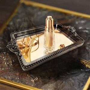 lot 3707 image: Vintage Black Tray with Mirror Glass Base  Card Holder for Guests During Occasions and Events or Decorative Home and Vanity Organizer