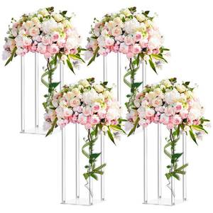 lot 3709 image: Geetery 4 Pieces Tall Acrylic Vase Wedding Centerpieces Clear Flower Stand Column Geometric Floral Vase Elegant Display Holder for Birthday Party Wedding Table Decorations (16 Inch)