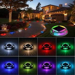 lot 3711 image: Solar Driveway Lights Outdoor 12 Pack, RGB Colors Solar Deck Dock Lights Outdoor Waterproof IP68, 3 Dynamic Light Modes Driveway Marker for Warning Stair, Boat Dock, Step, Walkway, Garden Decor