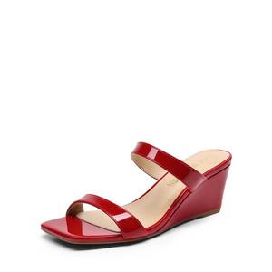 lot 3723 image: DREAM PAIRS Women Slides Wedge Sandals Square Open Toe Dress Casual Strappy Summer Shoes,Size 8.5,Red-Pat,SDPW2302W
