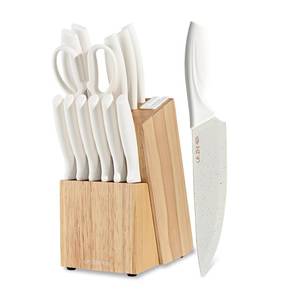 lot 3735 image: LIN ZHI REN 15 Piece Knife Set��Kitchen Knife Block Set��White stainless steel knife set with sharpener for Chopping, Slicing, Dicing & Cutting��Dishwasher safe