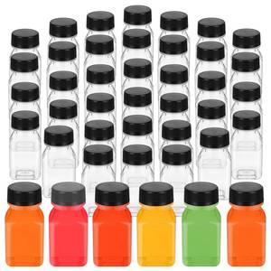 lot 3737 image: mekueeex 48 Pcs Plastic Bulk with Caps, 4OZ Small Reusable Juice Empty Clear Bottles Beverages Drink Containers Mini Fridge Bottles for Juicing, Tea, Milk, Coffee
