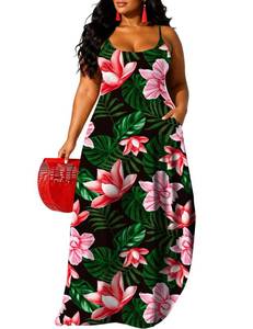 lot 4001 image: UOUA Hawaiian Dresses for Women Plus Size Sundress Luau Party Summer Curvy Maxi Tropical Boho Beach Dress Red Flower 4XL