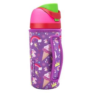 lot 4018 image: Water Bottle Sleeve with Handle for Owala Kids FreeSip 16 oz, Water Bottle Scratch Resistant Sleeve, Neoprene Cover Compatible with Owala 16 oz for Boys Girls to School Travel (Purple Unicorn)