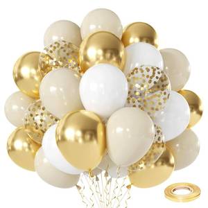 lot 4020 image: White and Gold Confetti Balloons - 50pcs 12 Inch Metallic Champagne Gold Matte Sand Beige White Latex Balloons for Birthday Graduation Wedding Gender Reveal Party Decorations