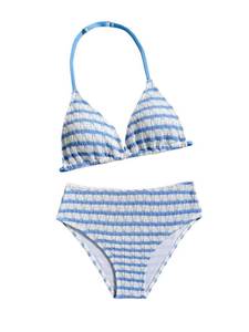 lot 4036 image: RoseSeek Girls Tie Dye Smocked 2 Piece Swimwear Sets Backless Halter Bikini Cute Brief Bathing Suit Blue and White 12 Years