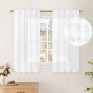 lot 4043 image: BGment Short White Linen Curtains 45 Inch Length for Kitchen, Rod Pocket Small Window Drapes Light Filtering for Bathroom Bedroom Ring Clips Decorative, 34 Inch Wide Each Panel