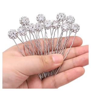 lot 4049 image: Ammei Headpiece Crystal Bridal Hair Pins Clips Wedding Hair Accessories Hair Set Jewelry With Rhinestone For Brides and Bridesmaids Set Of 12 (Silver)
